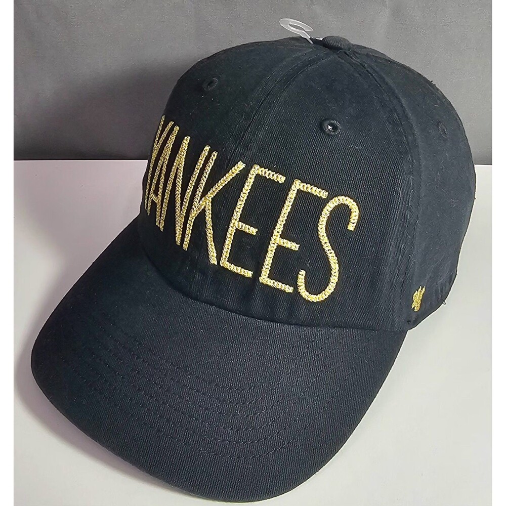 New York Yankees Shimmer Clean Up Cap '47 Brand Black Gold Adjustable Hat